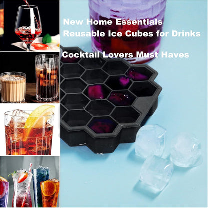 Ice Cube Trays for Freezer with Lid-3 Packs Silicone Ice Cube Tray with Lid Ice Maker,Easy-Release Reusable Ice Cube in Organizer Bins or Ice Bucket for Cocktail bar or Iced Coffee Cup