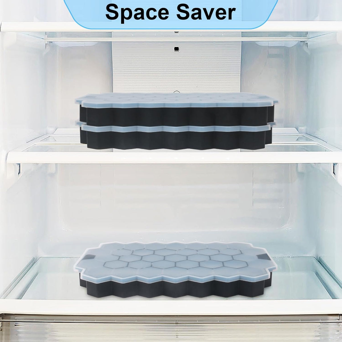 Ice Cube Trays for Freezer with Lid-3 Packs Silicone Ice Cube Tray with Lid Ice Maker,Easy-Release Reusable Ice Cube in Organizer Bins or Ice Bucket for Cocktail bar or Iced Coffee Cup