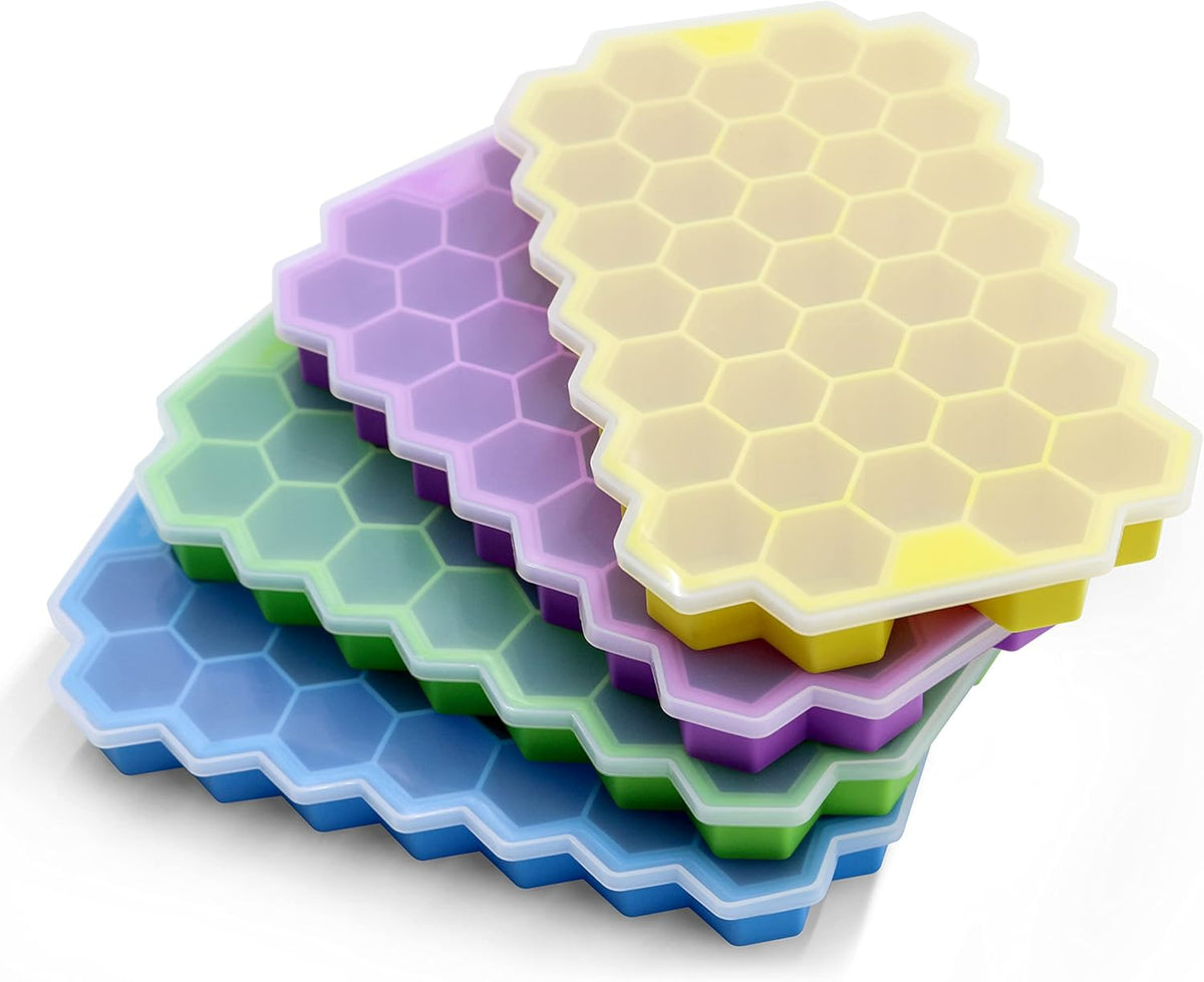Ice Cube Trays for Freezer with Lid-3 Packs Silicone Ice Cube Tray with Lid Ice Maker,Easy-Release Reusable Ice Cube in Organizer Bins or Ice Bucket for Cocktail bar or Iced Coffee Cup