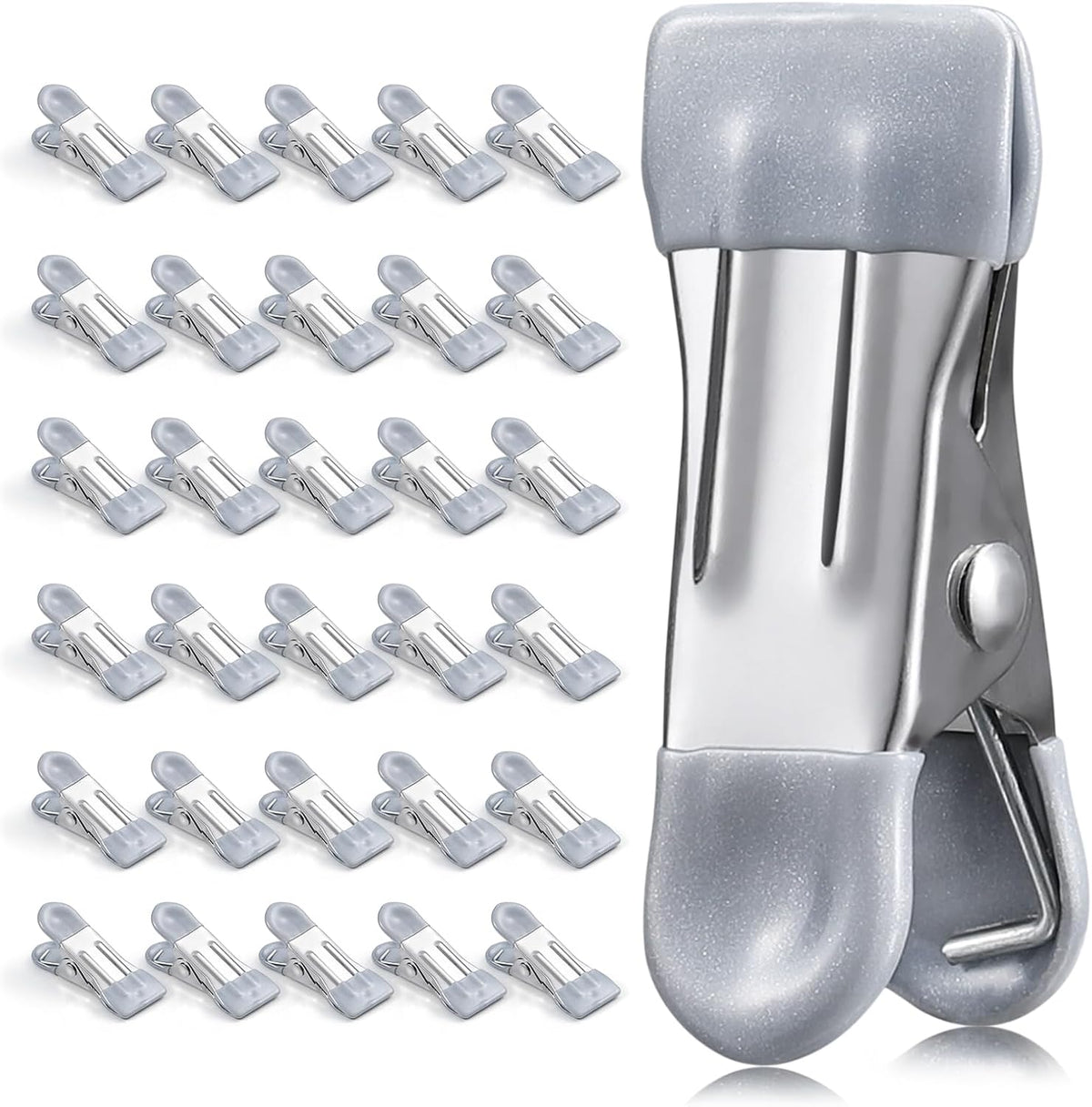 Clothes Pins Heavy Duty Out Door 30 Pack,Chip Clips 2.17 Inch, Bag Clips, Clothespins,Chip Clips Bag Clips Food Clips for Laundry, Bag Clips for Food Clips for Hanging Stainless Stee(Gray)