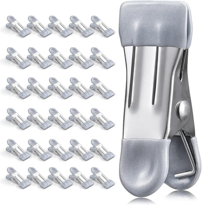 Clothes Pins Heavy Duty Out Door 30 Pack,Chip Clips 2.17 Inch, Bag Clips, Clothespins,Chip Clips Bag Clips Food Clips for Laundry, Bag Clips for Food Clips for Hanging Stainless Stee(Gray)