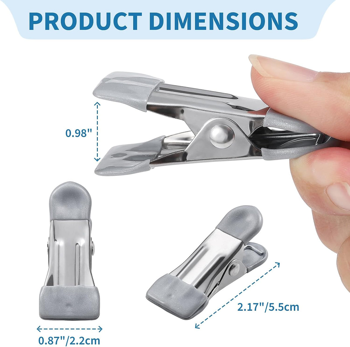 Clothes Pins Heavy Duty Out Door 30 Pack,Chip Clips 2.17 Inch, Bag Clips, Clothespins,Chip Clips Bag Clips Food Clips for Laundry, Bag Clips for Food Clips for Hanging Stainless Stee(Gray)