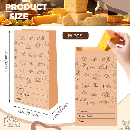 30 Count Cheese Storage Bags for Refrigerator, 10.6 x 6 Inch Cheese Paper Bags for Sandwiches, Wrapping and Food Container (Brown)