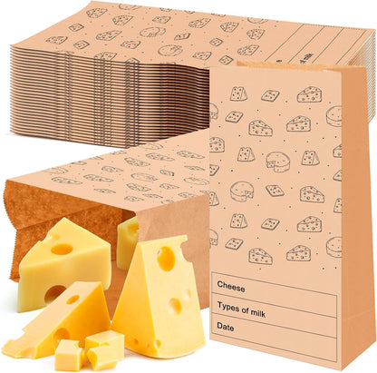30 Count Cheese Storage Bags for Refrigerator, 10.6 x 6 Inch Cheese Paper Bags for Sandwiches, Wrapping and Food Container (Brown)