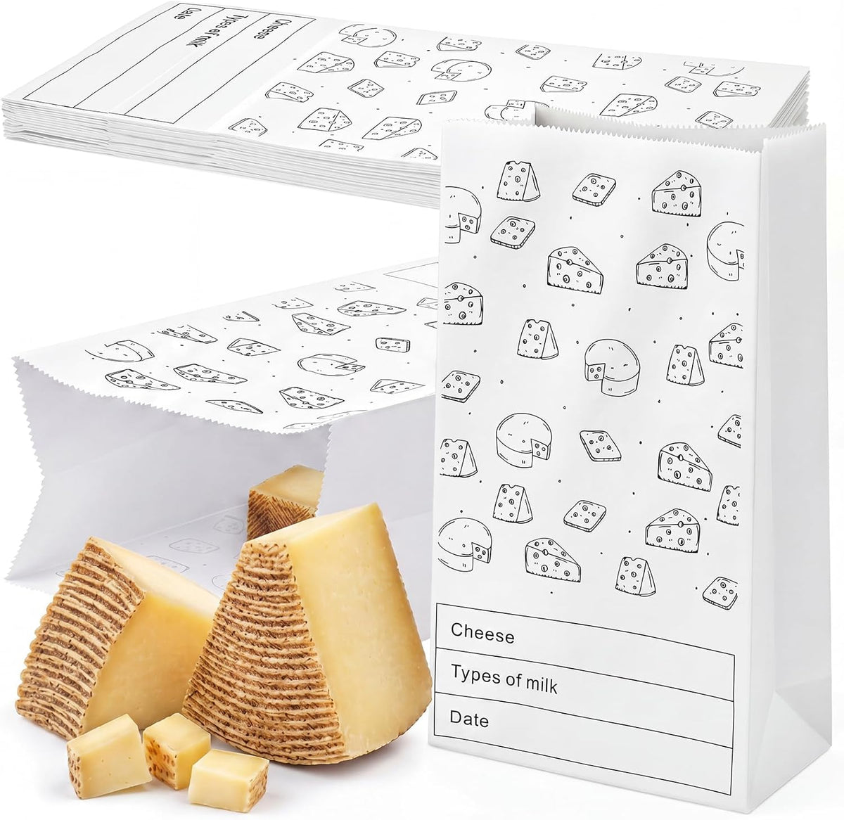 30 Count Cheese Storage Bags for Refrigerator, 10.6 x 6 Inch Cheese Paper Bags for Sandwiches, Wrapping and Food Container (Brown)