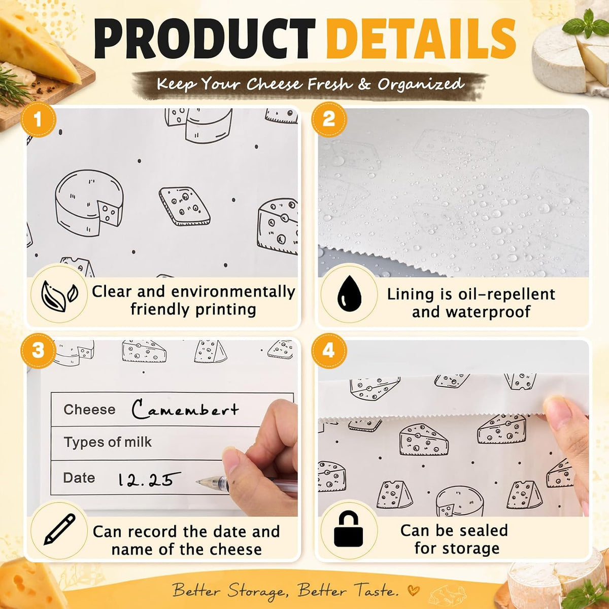 30 Count Cheese Storage Bags for Refrigerator, 10.6 x 6 Inch Cheese Paper Bags for Sandwiches, Wrapping and Food Container (Brown)