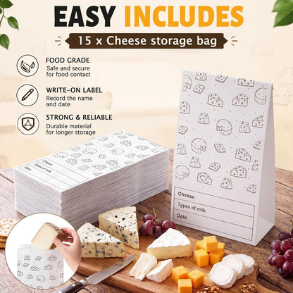 30 Count Cheese Storage Bags for Refrigerator, 10.6 x 6 Inch Cheese Paper Bags for Sandwiches, Wrapping and Food Container (Brown)