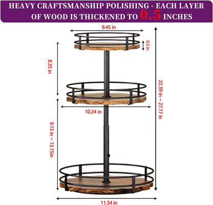 Heavy-Duty 3-Tier Lazy Susan Organizer, Adjustable to Different Heights, Countertop Spice Rack, Upgraded Thickened Wooden Board, Suitable for Seasoning Organizer, Kitchen Organization