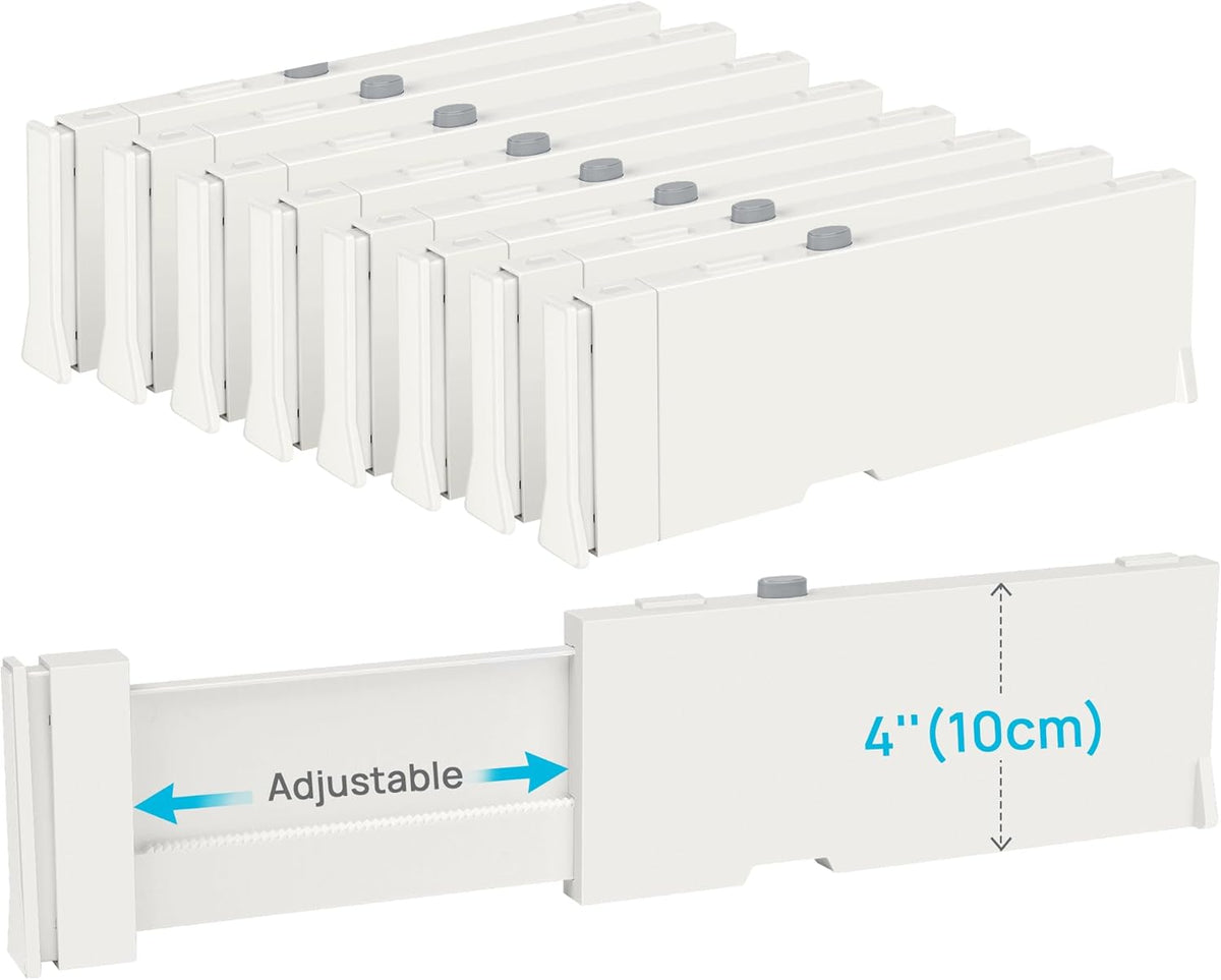 Drawer Dividers for Clothes 8 Pack, Adjustable 4" High Expandable from 11.3"-17" Dresser Drawer Organizer, Plastic Drawers Separators for Dresser, Baby Clothes, Kitchen and Office Storage