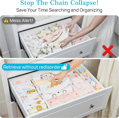 Drawer Dividers for Clothes 8 Pack, Adjustable 4" High Expandable from 11.3"-17" Dresser Drawer Organizer, Plastic Drawers Separators for Dresser, Baby Clothes, Kitchen and Office Storage