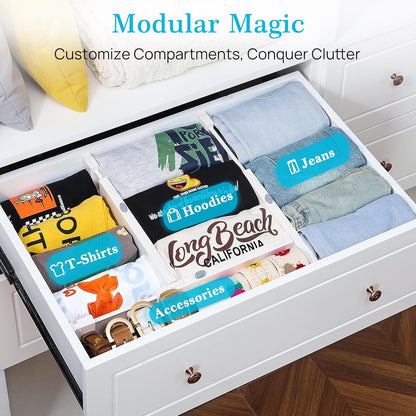 Drawer Dividers for Clothes 8 Pack, Adjustable 4" High Expandable from 11.3"-17" Dresser Drawer Organizer, Plastic Drawers Separators for Dresser, Baby Clothes, Kitchen and Office Storage