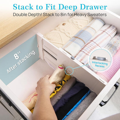 Drawer Dividers for Clothes 8 Pack, Adjustable 4" High Expandable from 11.3"-17" Dresser Drawer Organizer, Plastic Drawers Separators for Dresser, Baby Clothes, Kitchen and Office Storage