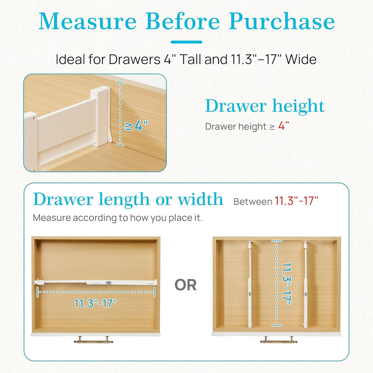 Drawer Dividers for Clothes 8 Pack, Adjustable 4" High Expandable from 11.3"-17" Dresser Drawer Organizer, Plastic Drawers Separators for Dresser, Baby Clothes, Kitchen and Office Storage