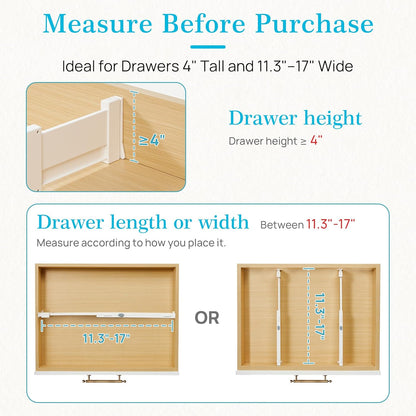 Drawer Dividers for Clothes 8 Pack, Adjustable 4" High Expandable from 11.3"-17" Dresser Drawer Organizer, Plastic Drawers Separators for Dresser, Baby Clothes, Kitchen and Office Storage