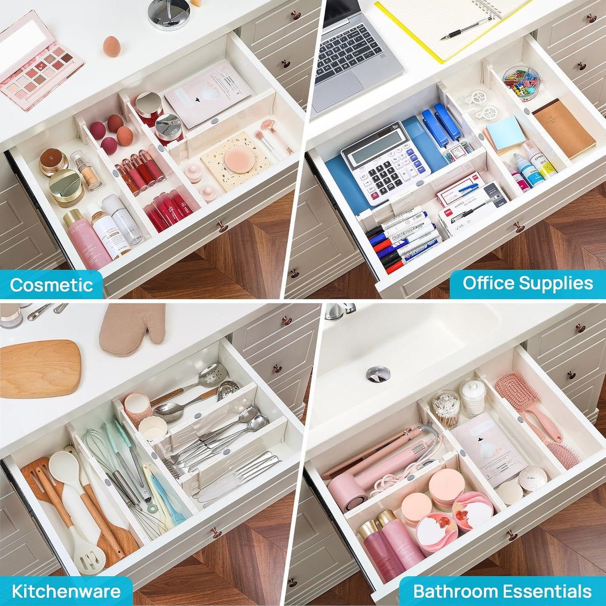 Drawer Dividers for Clothes 8 Pack, Adjustable 4" High Expandable from 11.3"-17" Dresser Drawer Organizer, Plastic Drawers Separators for Dresser, Baby Clothes, Kitchen and Office Storage