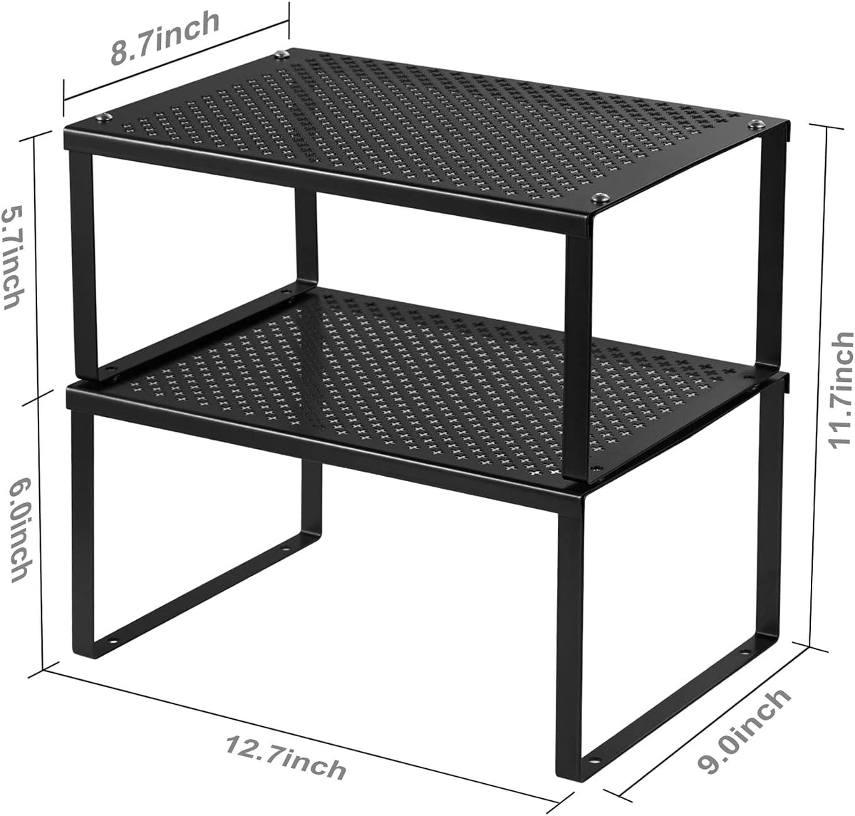 Cabinet Organizer Shelf Set of 2, Kitchen Counter Stackable Shelves, Expandable Spice Rack Pantry Organizers Bathroom Storage Riser, Metal, Black