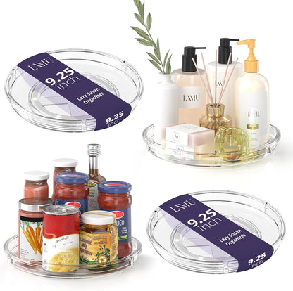 LAMU 4 Pack Lazy Susan Organizer, Clear Lazy Susan Turntable for Cabinet, Refrigerator, Table Top, Kitchen, Bathroom, Pantry Organizers and Storage, 2 Sizes Included 12in, 10.6in