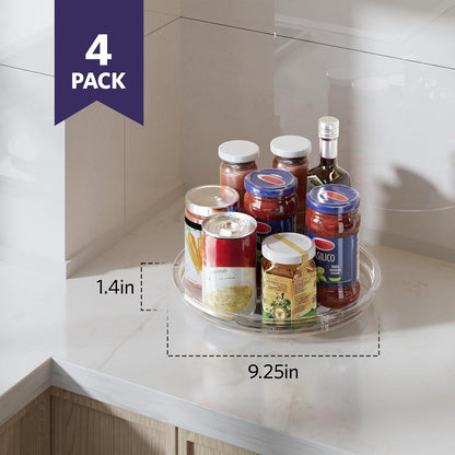 LAMU 4 Pack Lazy Susan Organizer, Clear Lazy Susan Turntable for Cabinet, Refrigerator, Table Top, Kitchen, Bathroom, Pantry Organizers and Storage, 2 Sizes Included 12in, 10.6in