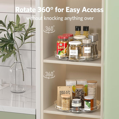 LAMU 4 Pack Lazy Susan Organizer, Clear Lazy Susan Turntable for Cabinet, Refrigerator, Table Top, Kitchen, Bathroom, Pantry Organizers and Storage, 2 Sizes Included 12in, 10.6in