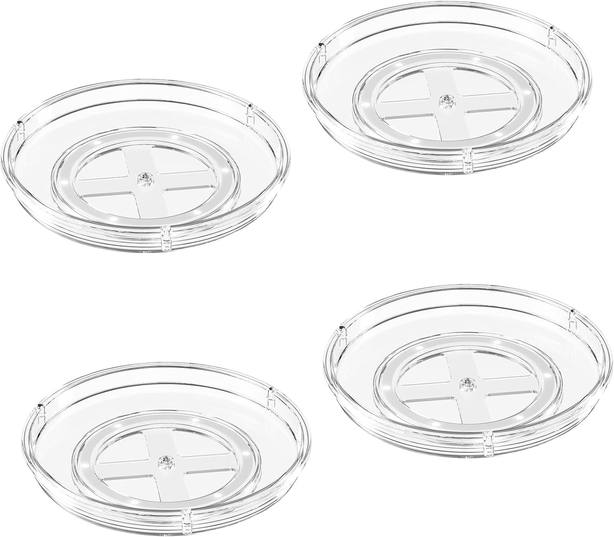 LAMU 4 Pack Lazy Susan Organizer, Clear Lazy Susan Turntable for Cabinet, Refrigerator, Table Top, Kitchen, Bathroom, Pantry Organizers and Storage, 2 Sizes Included 12in, 10.6in