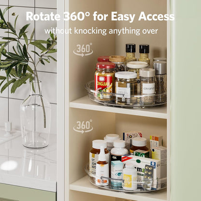 LAMU 4 Pack Lazy Susan Organizer, Clear Lazy Susan Turntable for Cabinet, Refrigerator, Table Top, Kitchen, Bathroom, Pantry Organizers and Storage, 2 Sizes Included 12in, 10.6in