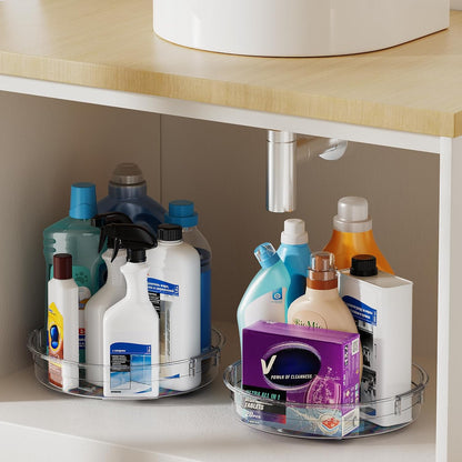LAMU 4 Pack Lazy Susan Organizer, Clear Lazy Susan Turntable for Cabinet, Refrigerator, Table Top, Kitchen, Bathroom, Pantry Organizers and Storage, 2 Sizes Included 12in, 10.6in