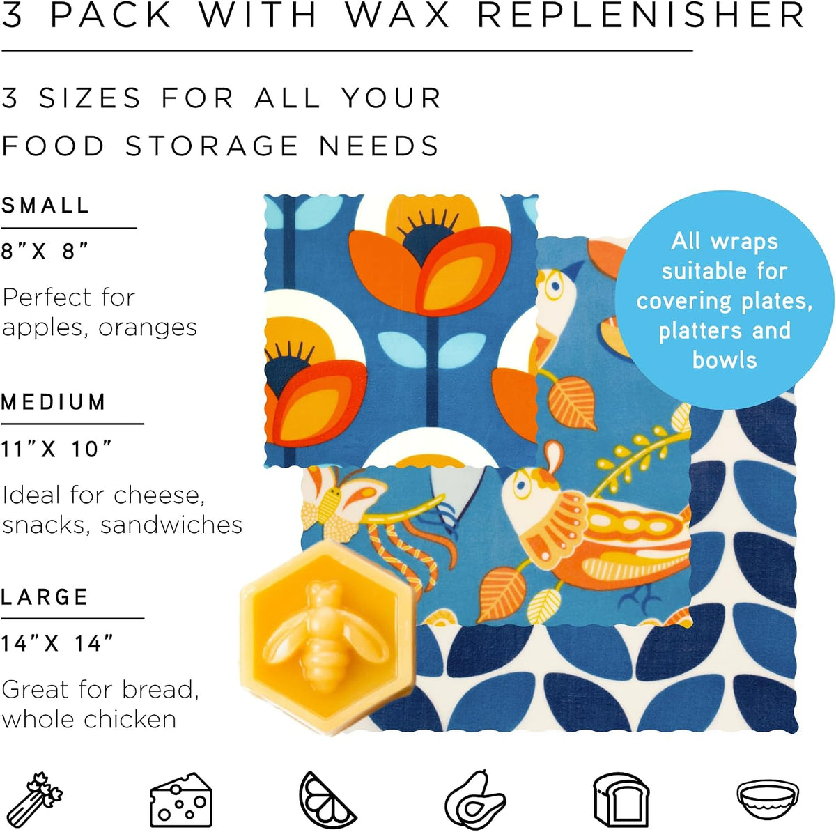 Reusable Beeswax Wraps for Food | | Eco Friendly, Organic, Biodegradable, Plastic Free, Bee's Wrap Bowl Covers and Food Storage | Cling Wrap Alternative