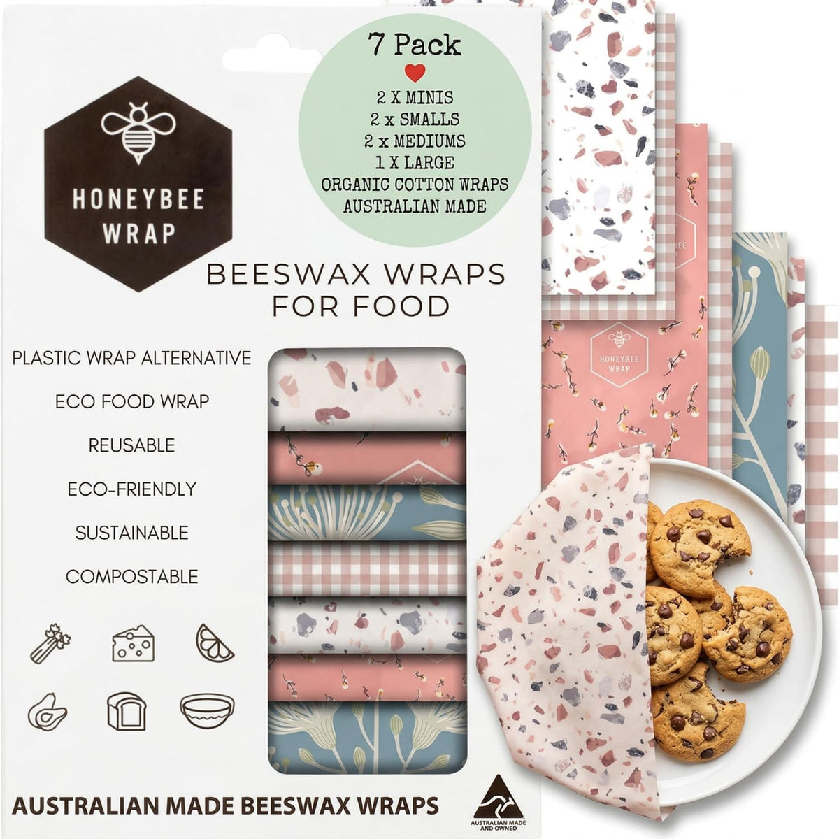 Reusable Beeswax Wraps for Food | | Eco Friendly, Organic, Biodegradable, Plastic Free, Bee's Wrap Bowl Covers and Food Storage | Cling Wrap Alternative