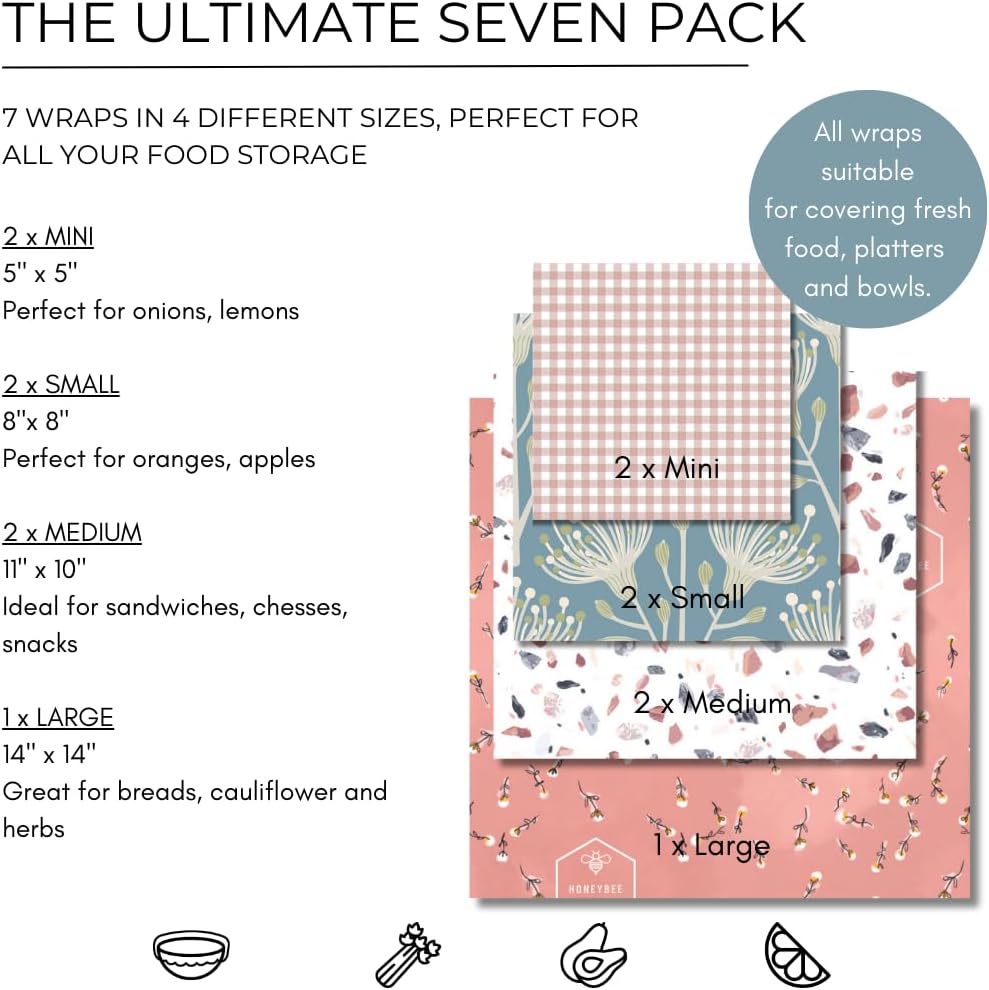 Reusable Beeswax Wraps for Food | | Eco Friendly, Organic, Biodegradable, Plastic Free, Bee's Wrap Bowl Covers and Food Storage | Cling Wrap Alternative