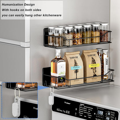 Magnetic Spice Rack for Refrigerator, Magnetic Fridge Shelf, Moveable Spice Organizer with Hook Rack, Paper Towel Holder, Utensil Holder,cup lid holder, Super Magnetic Rack Set (Black)