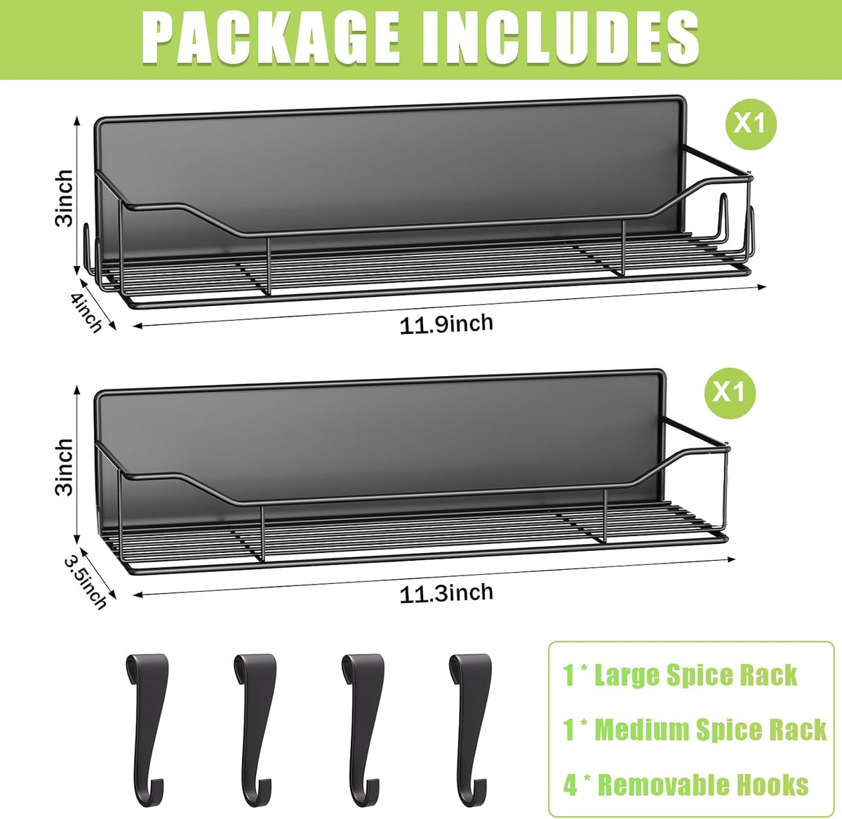 Magnetic Spice Rack for Refrigerator, Magnetic Fridge Shelf, Moveable Spice Organizer with Hook Rack, Paper Towel Holder, Utensil Holder,cup lid holder, Super Magnetic Rack Set (Black)