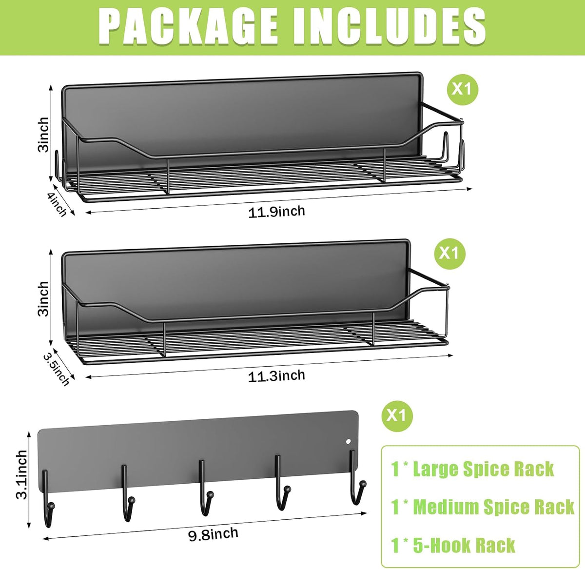 Magnetic Spice Rack for Refrigerator, Magnetic Fridge Shelf, Moveable Spice Organizer with Hook Rack, Paper Towel Holder, Utensil Holder,cup lid holder, Super Magnetic Rack Set (Black)