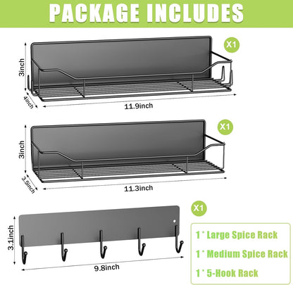 Magnetic Spice Rack for Refrigerator, Magnetic Fridge Shelf, Moveable Spice Organizer with Hook Rack, Paper Towel Holder, Utensil Holder,cup lid holder, Super Magnetic Rack Set (Black)