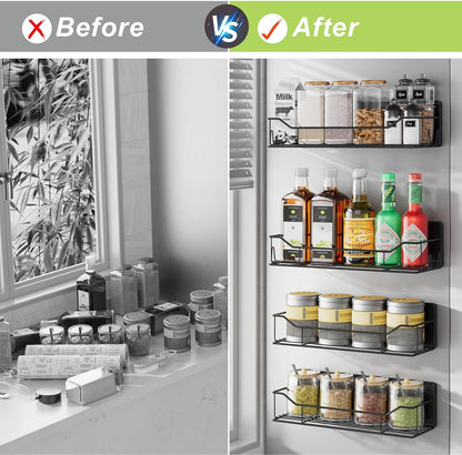Magnetic Spice Rack for Refrigerator, Magnetic Fridge Shelf, Moveable Spice Organizer with Hook Rack, Paper Towel Holder, Utensil Holder,cup lid holder, Super Magnetic Rack Set (Black)