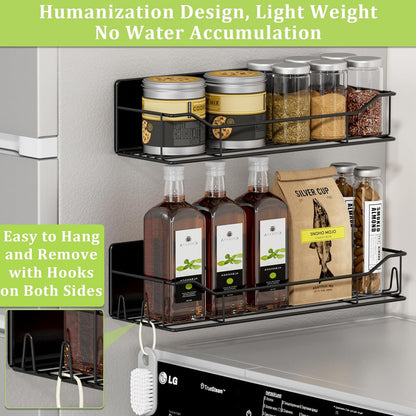Magnetic Spice Rack for Refrigerator, Magnetic Fridge Shelf, Moveable Spice Organizer with Hook Rack, Paper Towel Holder, Utensil Holder,cup lid holder, Super Magnetic Rack Set (Black)