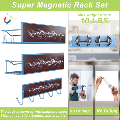 Magnetic Spice Rack for Refrigerator, Magnetic Fridge Shelf, Moveable Spice Organizer with Hook Rack, Paper Towel Holder, Utensil Holder,cup lid holder, Super Magnetic Rack Set (Black)