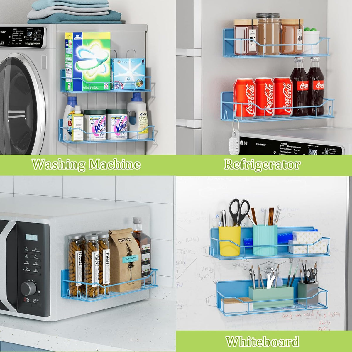 Magnetic Spice Rack for Refrigerator, Magnetic Fridge Shelf, Moveable Spice Organizer with Hook Rack, Paper Towel Holder, Utensil Holder,cup lid holder, Super Magnetic Rack Set (Black)