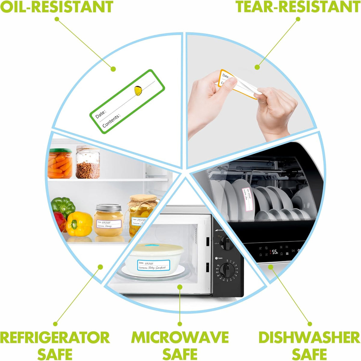 500 Freezer Refrigerator Food Labels Reminder Water Oil Resistant in Roll with Perforation Line,Removable Adhesive