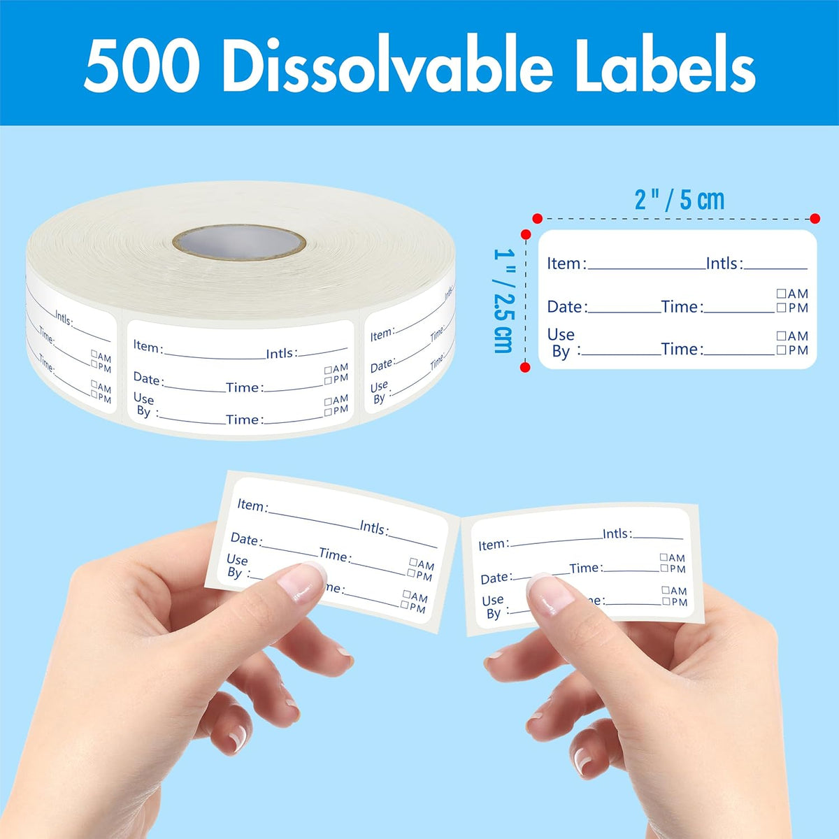 500 Freezer Refrigerator Food Labels Reminder Water Oil Resistant in Roll with Perforation Line,Removable Adhesive