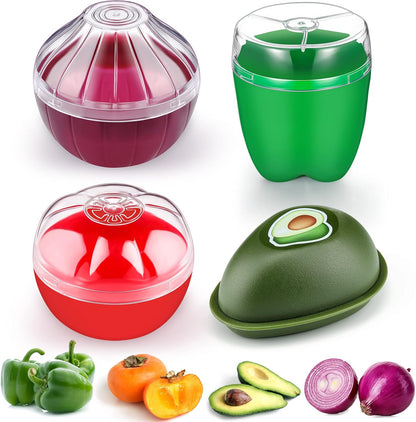 4 Pieces Fruit and Vegetable Storage Containers for Fridge, Onion Holder Storage Avocado Green Pepper Tomato and Onion Keeper/Saver/Holder, Refrigerator Vegetable Crisper
