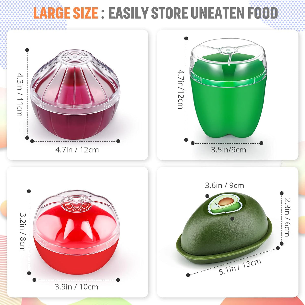 4 Pieces Fruit and Vegetable Storage Containers for Fridge, Onion Holder Storage Avocado Green Pepper Tomato and Onion Keeper/Saver/Holder, Refrigerator Vegetable Crisper