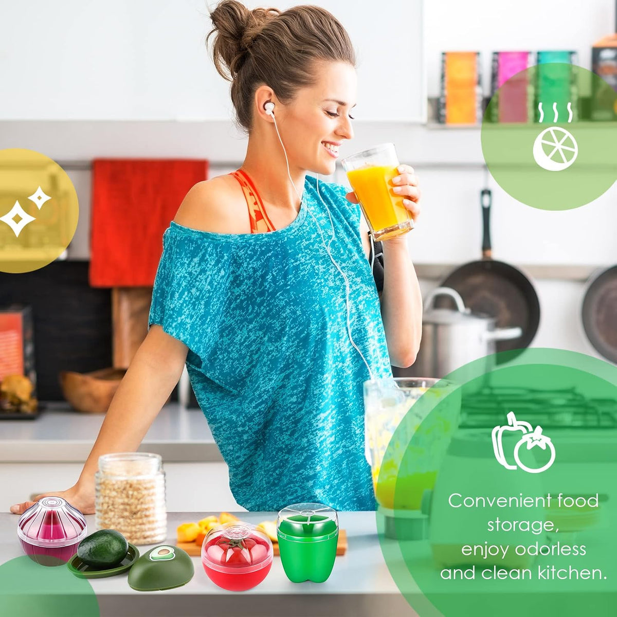 4 Pieces Fruit and Vegetable Storage Containers for Fridge, Onion Holder Storage Avocado Green Pepper Tomato and Onion Keeper/Saver/Holder, Refrigerator Vegetable Crisper