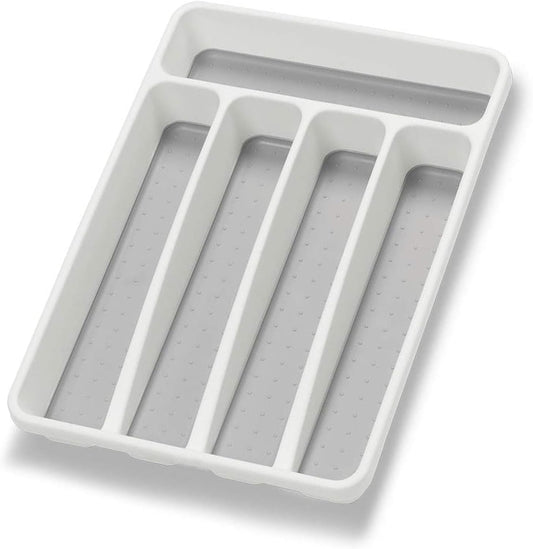 Silverware Organizer Utenisl Organizer Holder Kitchen Drawer Organizer Plastic Silverware Tray for Drawer Flatware Organizer 5 Compartment White