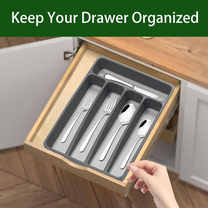 Silverware Organizer Utenisl Organizer Holder Kitchen Drawer Organizer Plastic Silverware Tray for Drawer Flatware Organizer 5 Compartment White