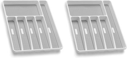 Silverware Organizer Utenisl Organizer Holder Kitchen Drawer Organizer Plastic Silverware Tray for Drawer Flatware Organizer 5 Compartment White