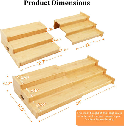 Expandable Can Rack Organizer for Pantry, 3 Tier Bamboo Adjustable Can Storage Holder, Soda Organizer Holds Up to 24 Cans, Canned goods Storage Display Shelf for Kitchen,Countertop, Cabinet