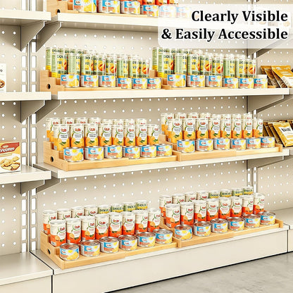 Expandable Can Rack Organizer for Pantry, 3 Tier Bamboo Adjustable Can Storage Holder, Soda Organizer Holds Up to 24 Cans, Canned goods Storage Display Shelf for Kitchen,Countertop, Cabinet