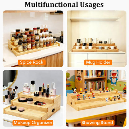 Expandable Can Rack Organizer for Pantry, 3 Tier Bamboo Adjustable Can Storage Holder, Soda Organizer Holds Up to 24 Cans, Canned goods Storage Display Shelf for Kitchen,Countertop, Cabinet
