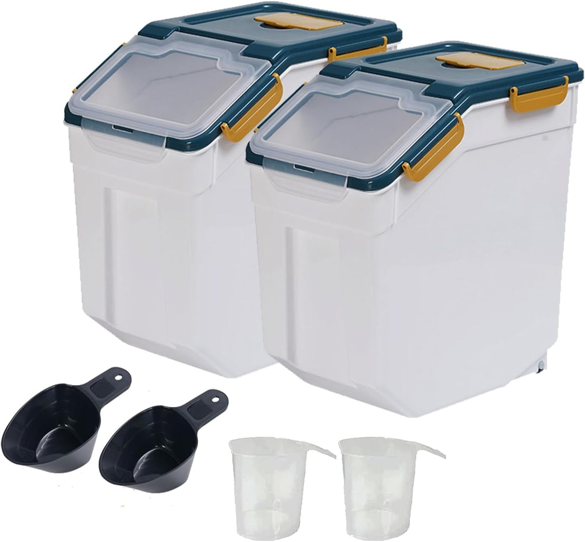 Large Flour Storage Container 25 lb, Airtight Food Storage Bins with Wheels & Locking Lid, BPA Free Rice Grain Organizer with Measuring Cup, Flour Bin for Kitchen Pantry (Blue)