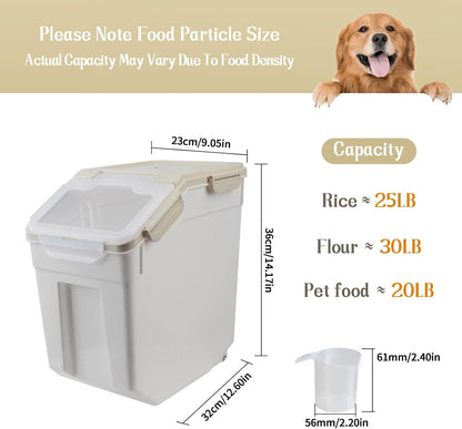 Large Flour Storage Container 25 lb, Airtight Food Storage Bins with Wheels & Locking Lid, BPA Free Rice Grain Organizer with Measuring Cup, Flour Bin for Kitchen Pantry (Blue)